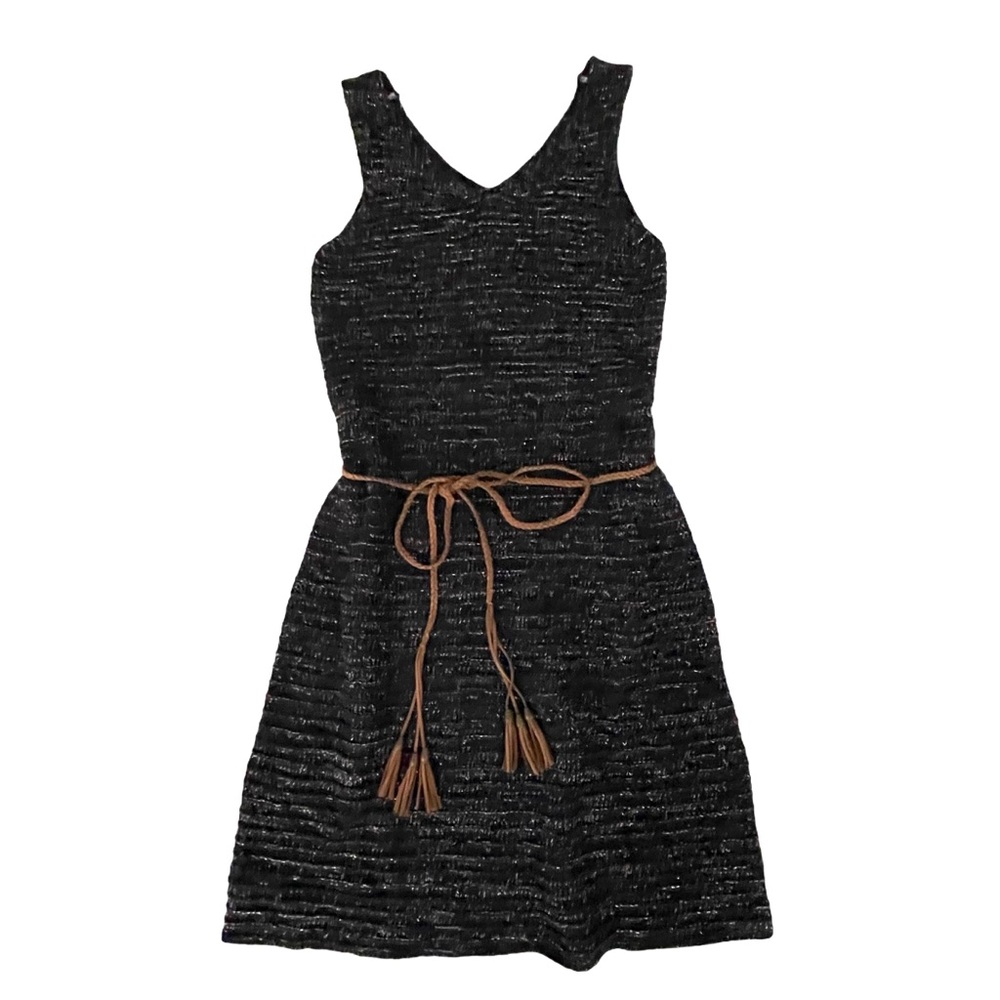 Soft Surroundings Belted Dress Navy Gold Thread PS Petite Small New with Tags
